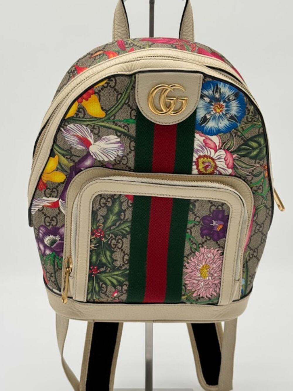Gucci Ophidia GG Flora Small Backpack Supreme Canvas White Leather